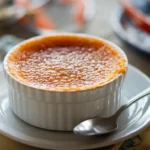 Golden-brown Crab Brulee with caramelized sugar topping