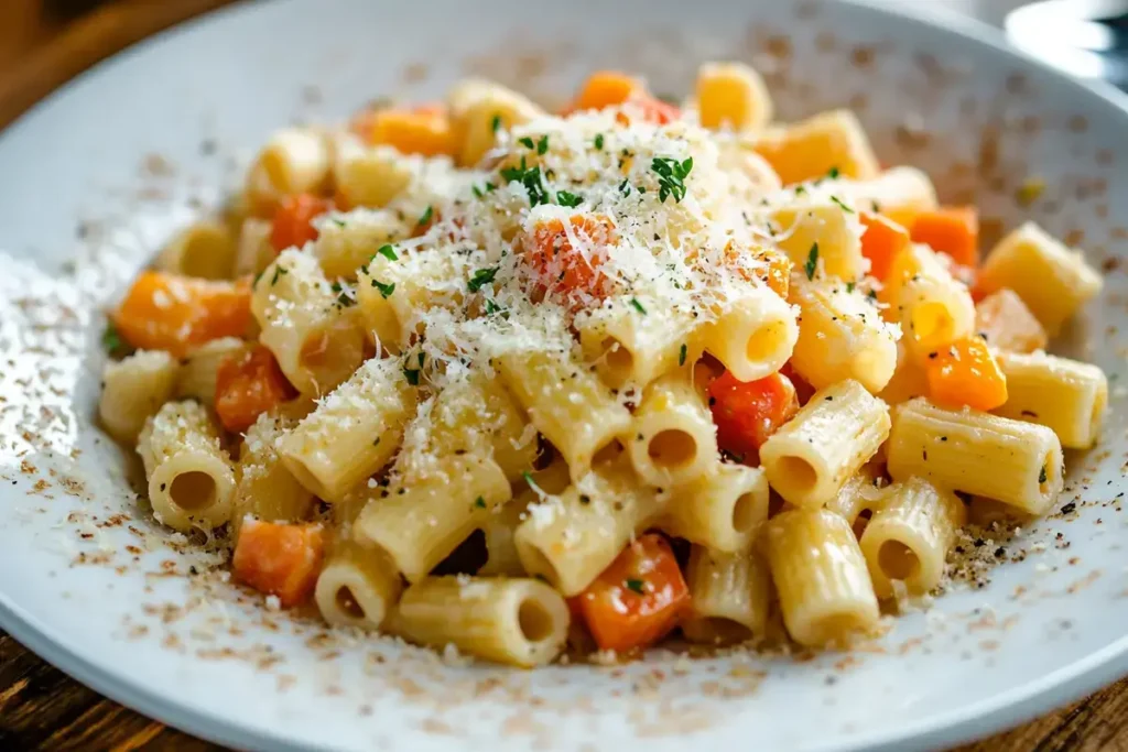 Mediterranean ditalini pasta salad with fresh vegetables and feta