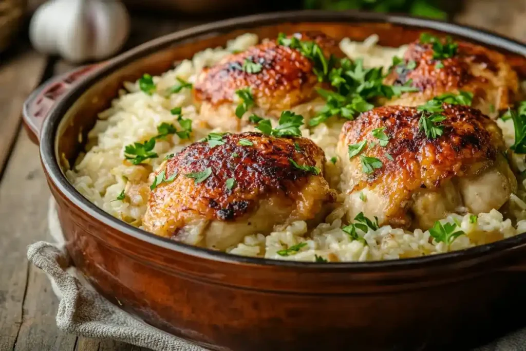 Serving of Forgotten Chicken Recipe with a side of vegetables